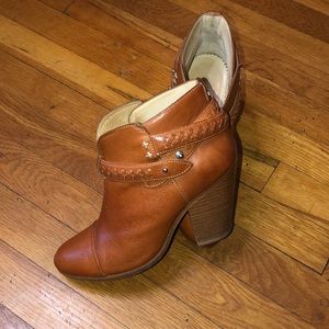 rag & bone Harrow Ankle Booties, Brown Leather, Stacked Heel ~ size 7.5